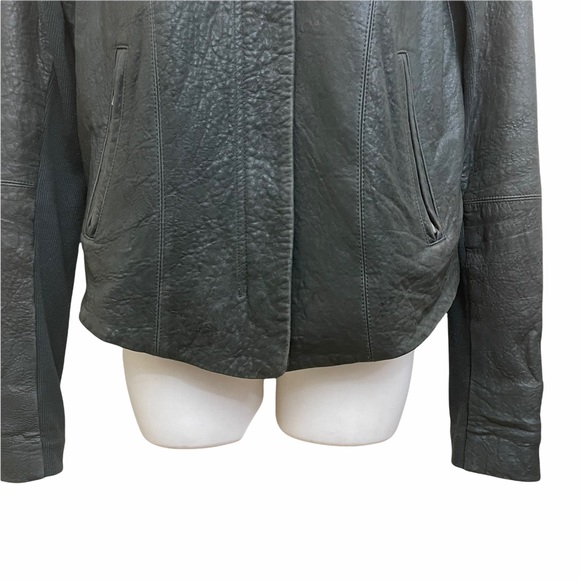 VEDA Leather Biker Jacket Dark Olive Green Size Large - Picture 6 of 15